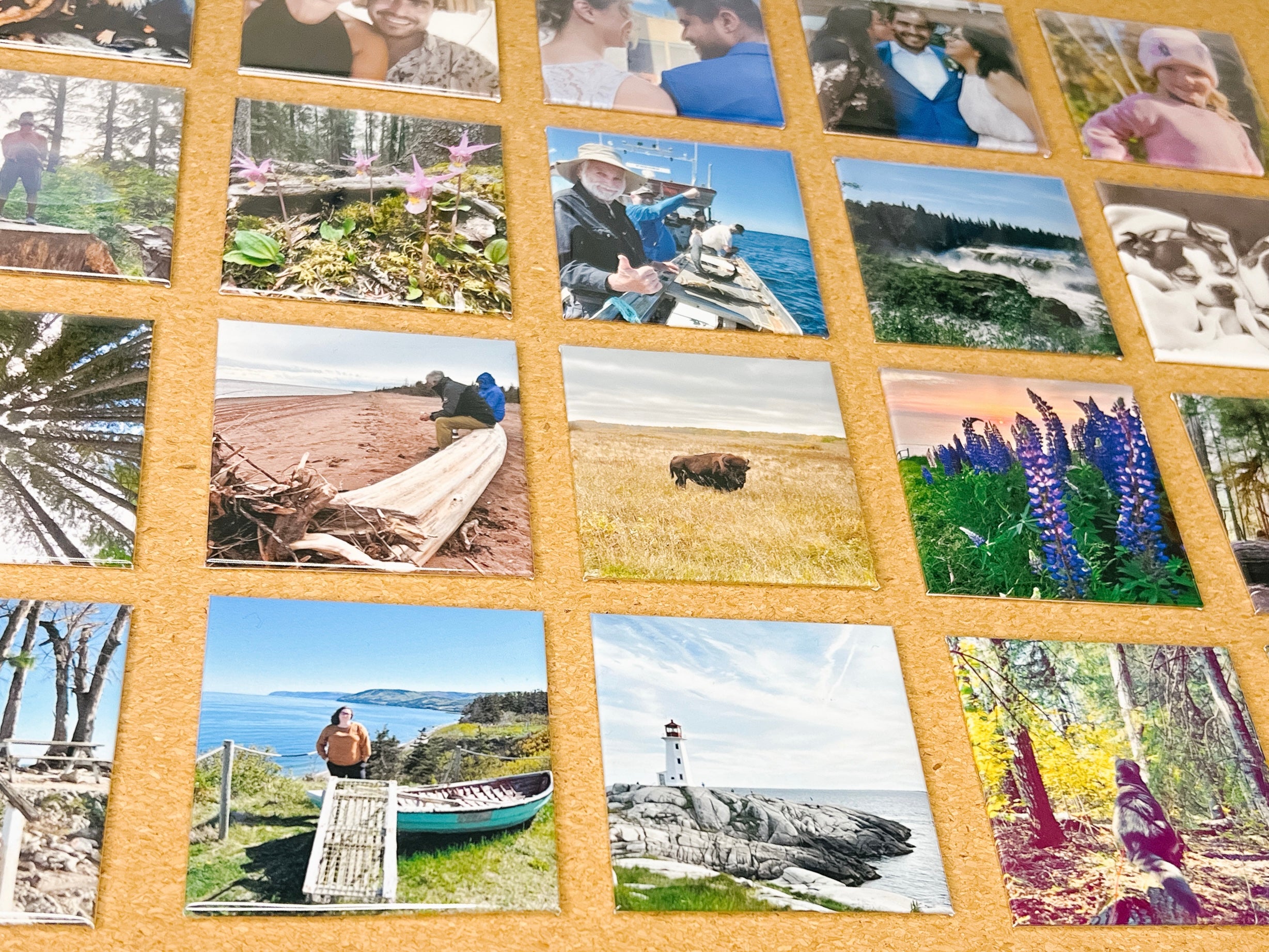 Handcrafted custom photo magnet featuring family and travel photos